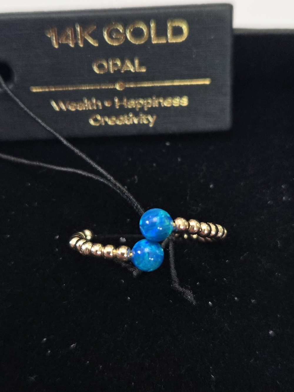 14kt Solid Yellow Gold Genuine Blue Opal Beaded Open Ended Ring